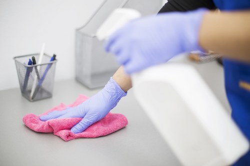 Cleaner beginning a safe cleaning task with protective focus