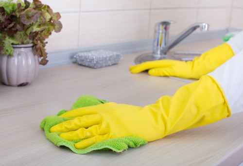 Professional cleaner maintaining a shared office in Nottinghill