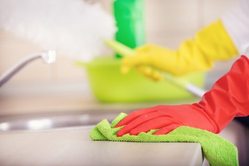 Cleaning supplies and polished surfaces in a Nottinghill retail space